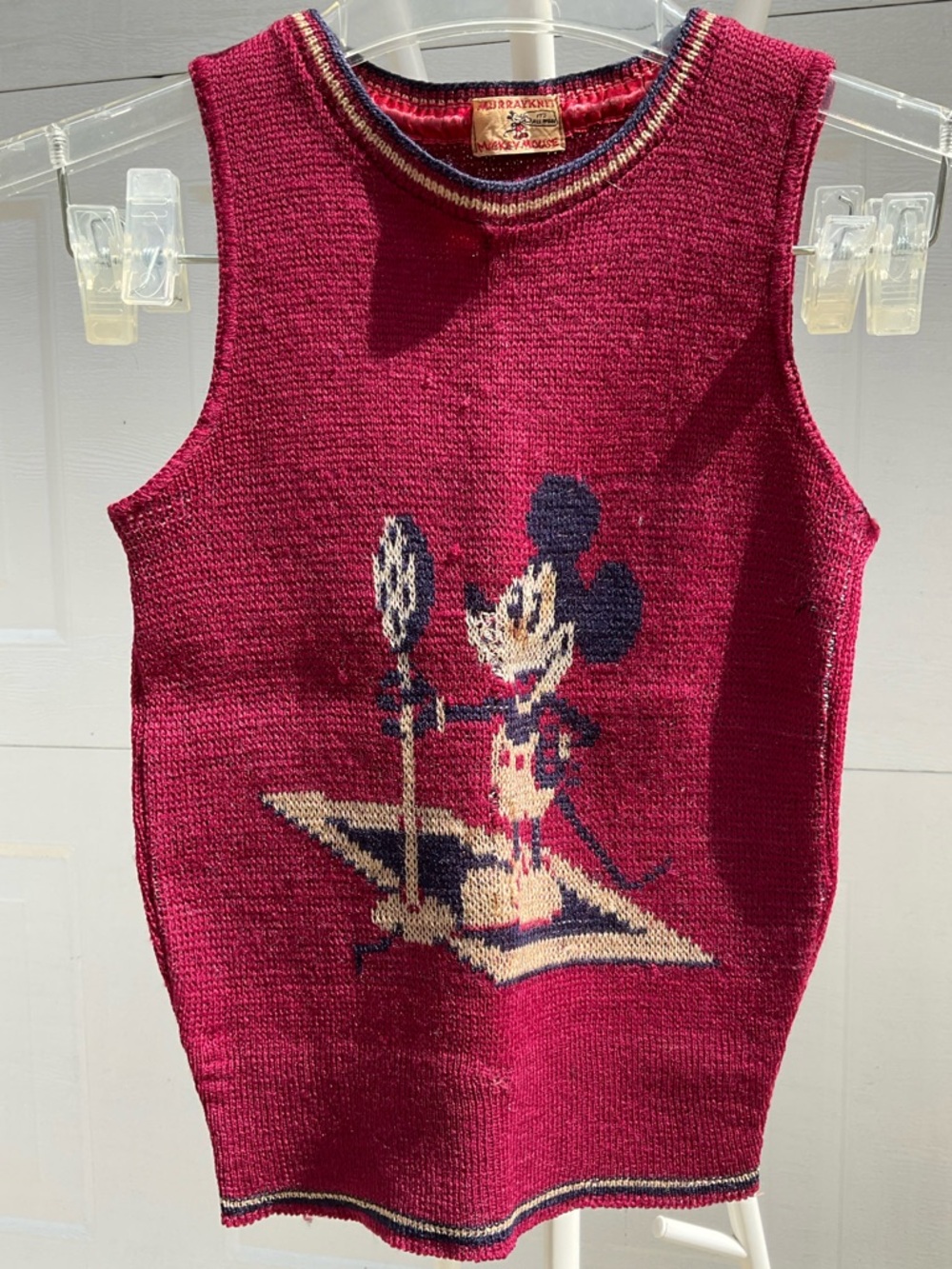 Disney Burgundy Knit Mickey Mouse Sweater Vest 12” by 18.5” Murray knit wool 50s